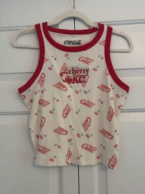 Coca Cola Cream Tank Top with Red Cherry Print and Trim
